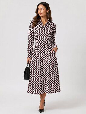 MARELLA Ozieri Chocolate Belted Shirt Dress 6 NWT